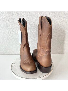 Lane Boots Mens Cowboy Boots Brown Leather Western Blunt Toe Leather Sole Sz 11